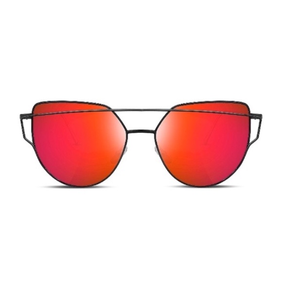 🔥 Flame Red Mirrored Cat Eye Aviator Sunglasses - Picture 2 of 3